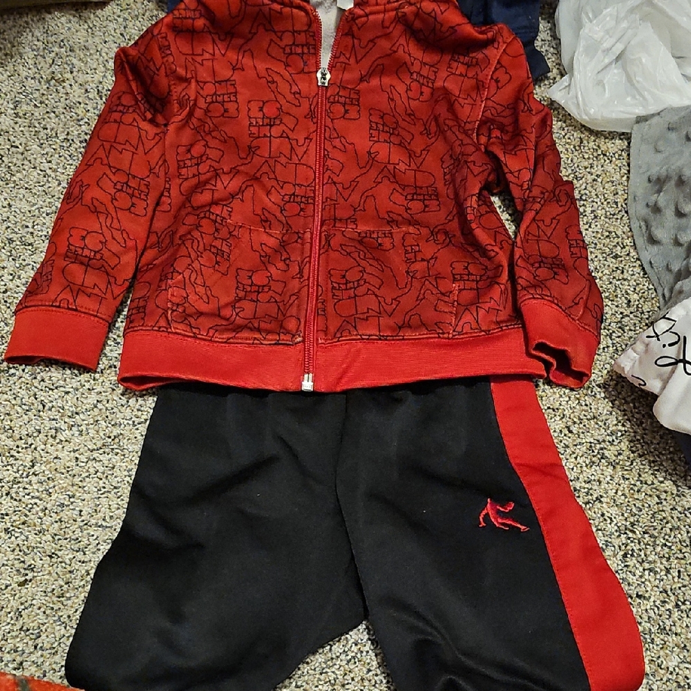 Red and Black Hoodie and Pants Set